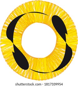 Tattoo design. Pineapple slice with black streaks, abstraction. Circle