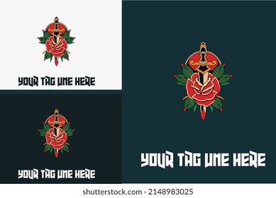 diseño de tatuajes de rosa rojo y vector de espada