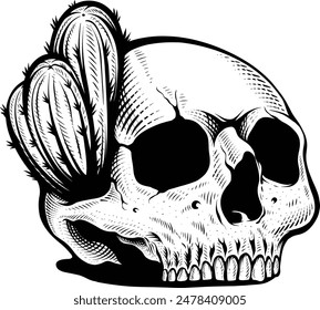 tattoo design skull with cactus, artwork illustration and t shirt design skull cactus engraving