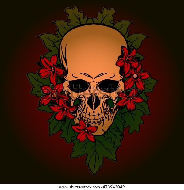 Tattoo Design Skull Flower Bouquet Stock Vector Royalty Free 473943049