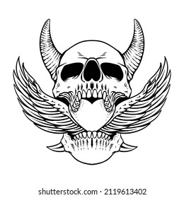 tattoo design skull with love line art black and white