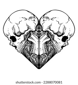tattoo design skull love line art black and white