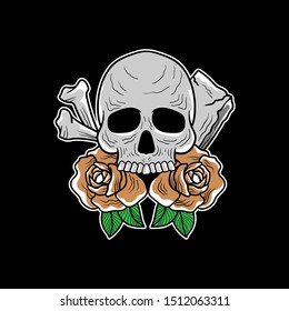 Tattoo design with skull, roses and snake. Vector illustration.