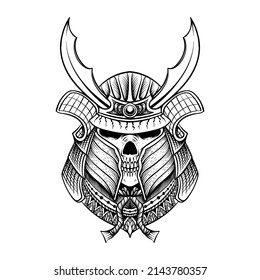 tattoo design skull samurai line art black and white