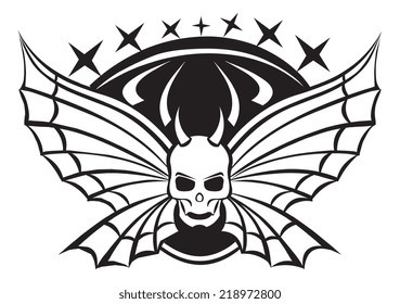 Tattoo design of skull with wings, vintage engraved illustration. 