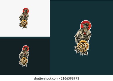 tattoo design of skull and yellow flower vector