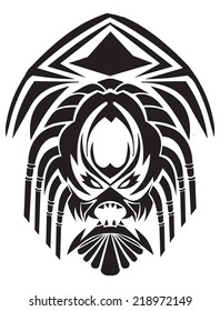 Tattoo design of tribal mask, vintage engraved illustration.