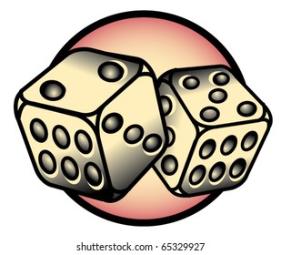 Tattoo design of two dice rolling lucky seven.