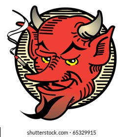 Tattoo Design Of A Vintage Style Evil Devil Smoking A Cigar.