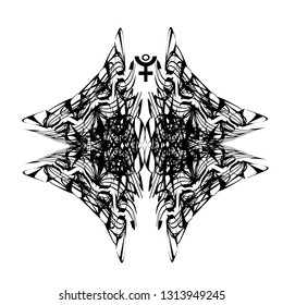 Tattoo designs. Abstract pattern, phoenix. Astrological symbol Pluto