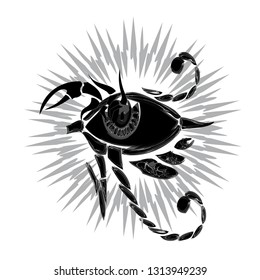 Tattoo designs. All-Seeing Eye, Scorpio, black pattern on white background