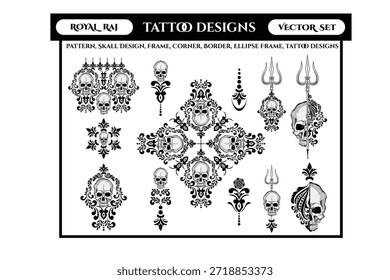 tattoo designs, Pattern, Skall Design, Frame, Corner, Border, Ellipse Frame, ALL VECTOR DESIGN