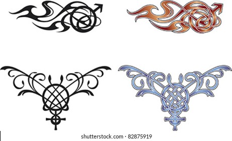 Tattoo designs with symbols of Venus and Mars.