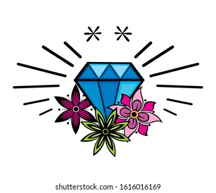 Tattoo diamond in old school style.  Diamond symbol