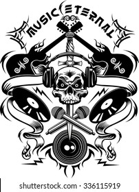 Tattoo Dj Human skull and Microphone 