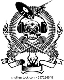Tattoo Dj Human skull and Microphone 
