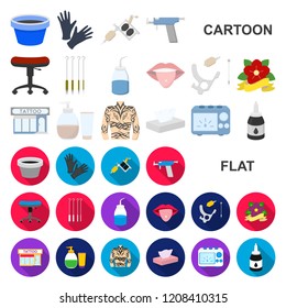 Tattoo, drawing on the body cartoon icons in set collection for design. Tattoo salon and equipment vector symbol stock web illustration.