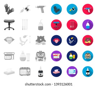 Tattoo, drawing on the body mono,flat icons in set collection for design. Tattoo salon and equipment vector symbol stock web illustration.
