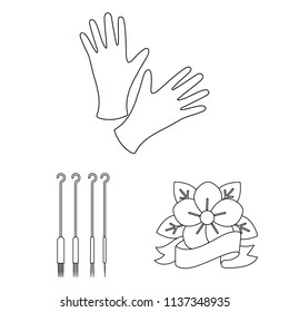 Tattoo, drawing on the body outline icons in set collection for design. Tattoo salon and equipment vector symbol stock web illustration.