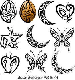 Tattoo Egg, Moon, Heart, Butterfly