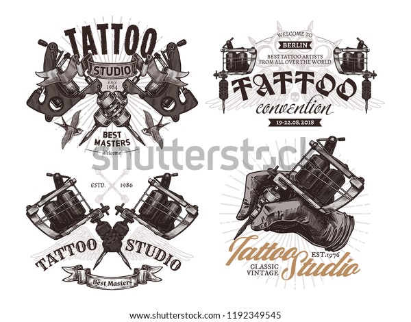 Tattoo Emblems Badges Labels Collection Set Stock Vector (Royalty Free ...