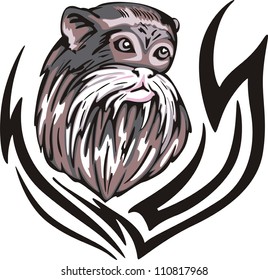 Tattoo with emperor tamarin monkey head. Color vector illustration.