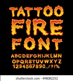 Tattoo Fire font. Flame Alphabet. Fiery letters. Burning ABC. Hot typography. blaze lettring