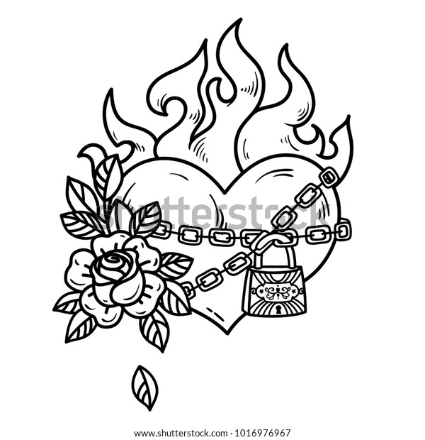 Tattoo Flaming Heart Bound By Chains Stock Vector Royalty Free