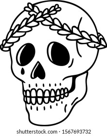 tattoo flash of a crying skull with leaf crown