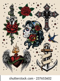 Tatuagem Flash Ilustração Set