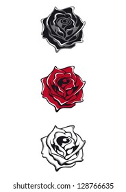 Tattoo flash isolated vector roses black, red, white