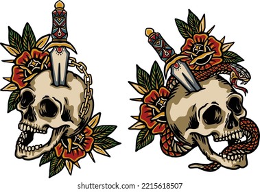 tattoo flash pack, skulls, snake, sword
