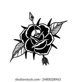 Tattoo flash rose vintage vector