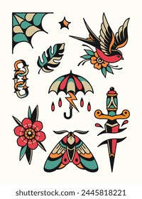 Tattoo flash sticker set vector design