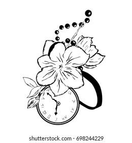 Tattoo Flower Clock Sketch Vector Illustration Stock Vector (Royalty ...