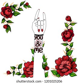 tattoo Flower  hand Love lettering.