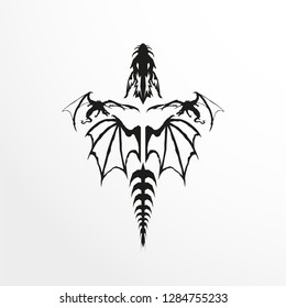 Tattoo "Flying Dragon". Vector illustration in black and white.