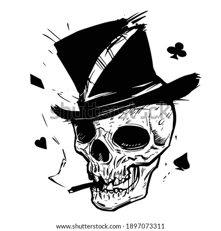 Tattoo gambler's skull. vector illustration
