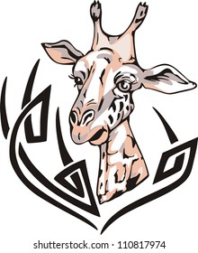 Tattoo with giraffe head. Color vector illustration.