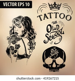 Tattoo girl old school studio skull