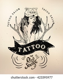 Tattoo girl old school studio skull