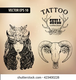 Tattoo girl old school studio skull