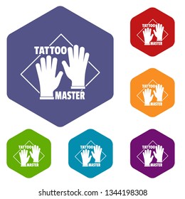 Tattoo gloves icons vector colorful hexahedron set collection isolated on white 