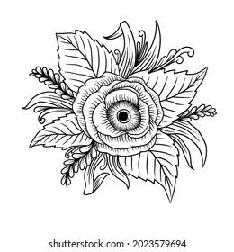 tattoo han drawn flower line art engraving style bloack and white