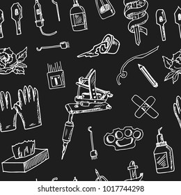 Tattoo Hand drawn doodle seamless pattern Vector illustration. Symbol collection.