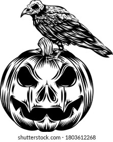 El tatuaje de las calabazas de la cabeza con el cuervo negro