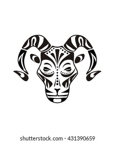 Tattoo head of the ram (black and white)