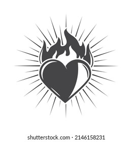 tattoo heart in fire icon isolated