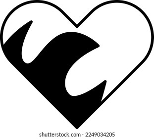 Tattoo heart with flame on the side in the style of the 90s, 2000s. Black and white single object illustration.