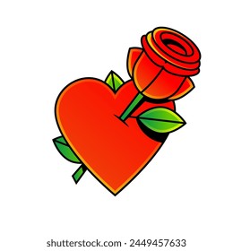 Tattoo Heart with ribbon. Old school retro vector illustration .
